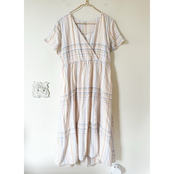 Madewell Linen Blend Clara Pastel Plaid Midi Dress M - Picture 4 of 10